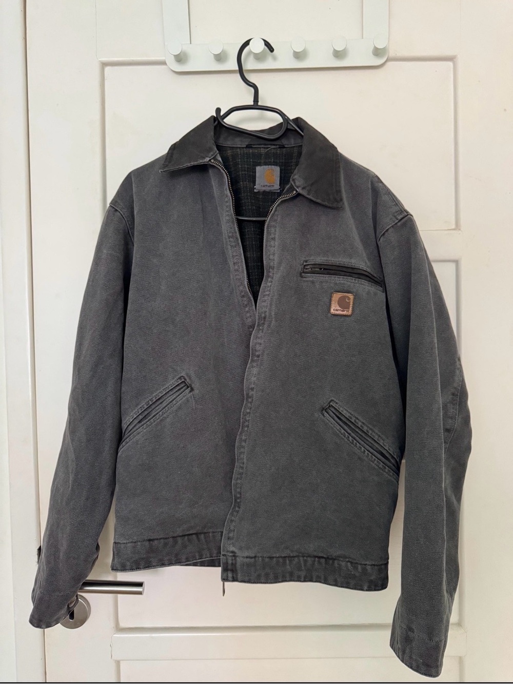 Vintage Carhartt Detroit Jacket Faded Charcoal Gray Blanket Lined Size L